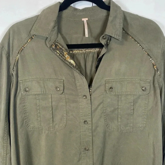 Free People - Dark army Green button down shirt - small - Picture 2 of 7